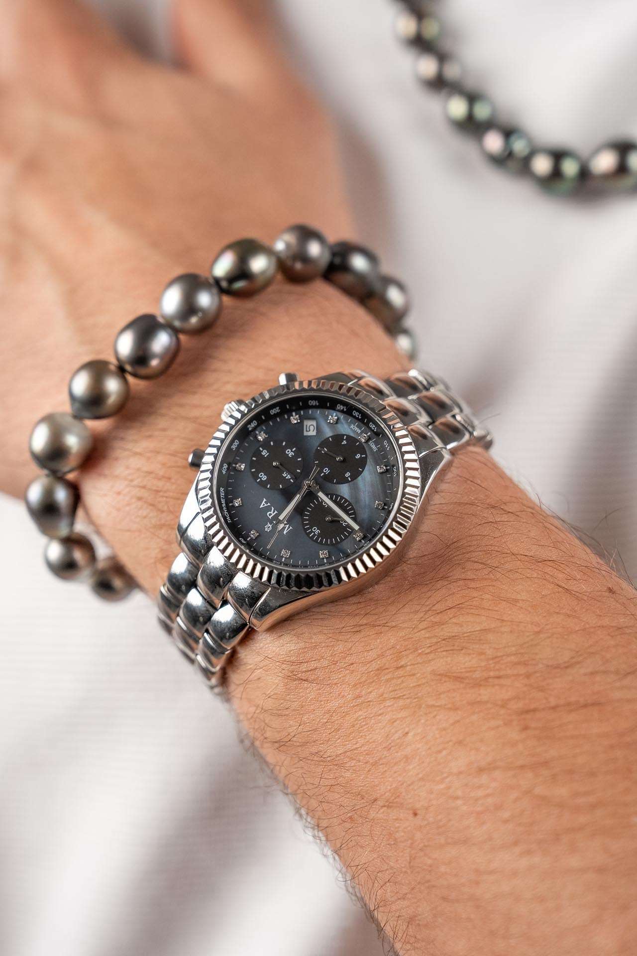 Black Pearl Chronograph Swiss Watch - MIRA SOUTH SEA PEARLS ID