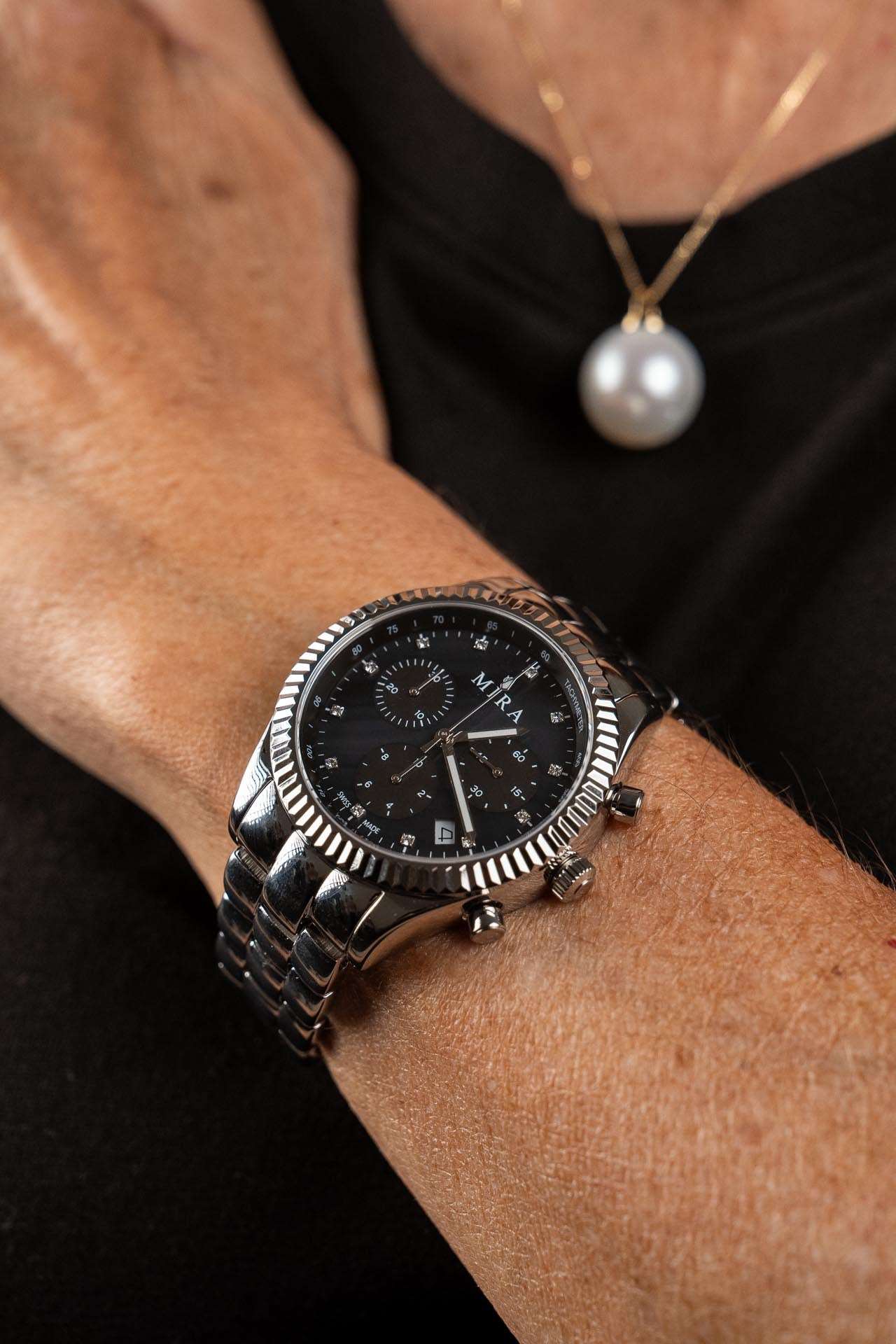 Black Pearl Chronograph Swiss Watch - MIRA SOUTH SEA PEARLS ID