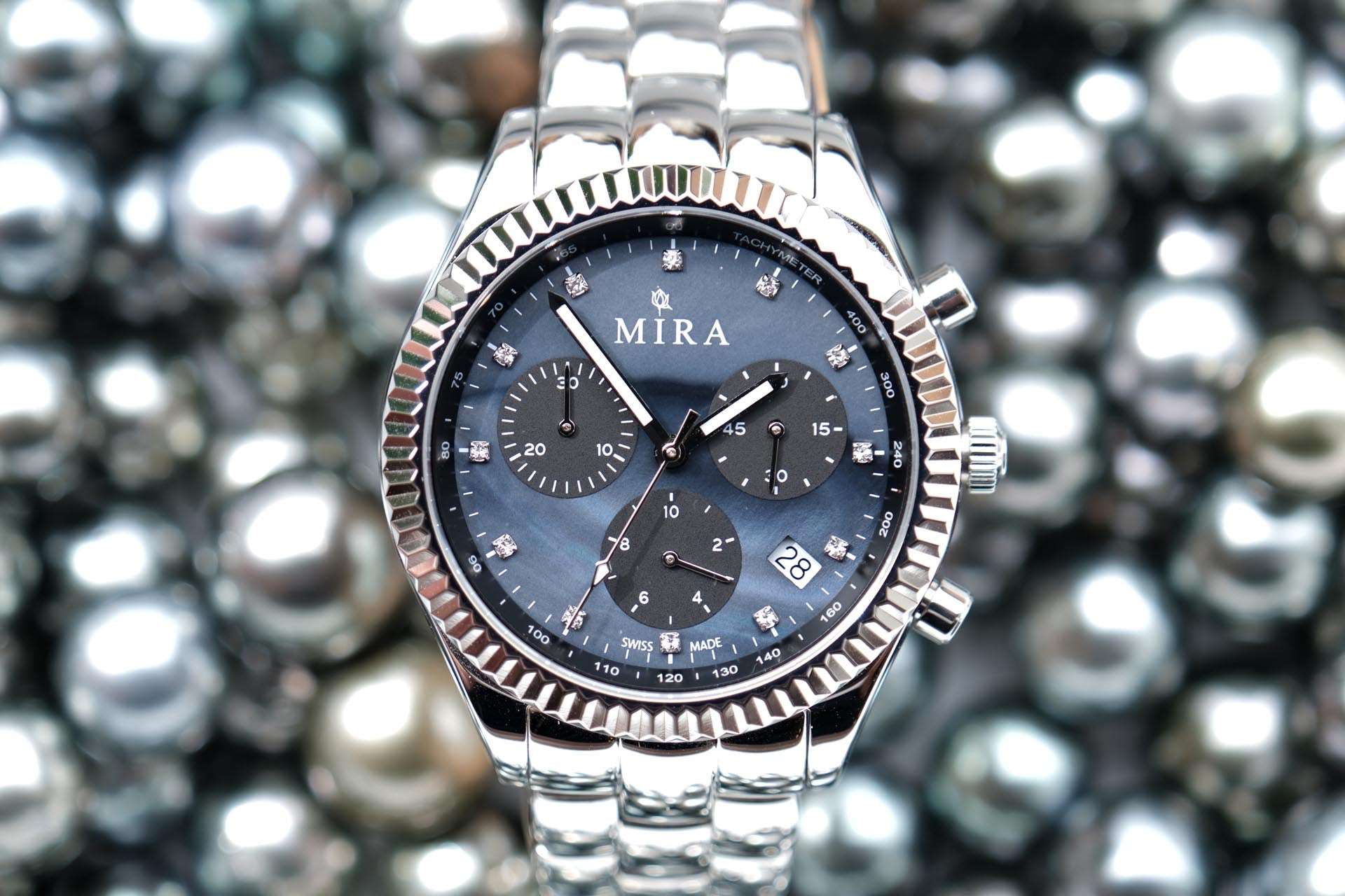 Black Pearl Chronograph Swiss Watch - MIRA SOUTH SEA PEARLS ID