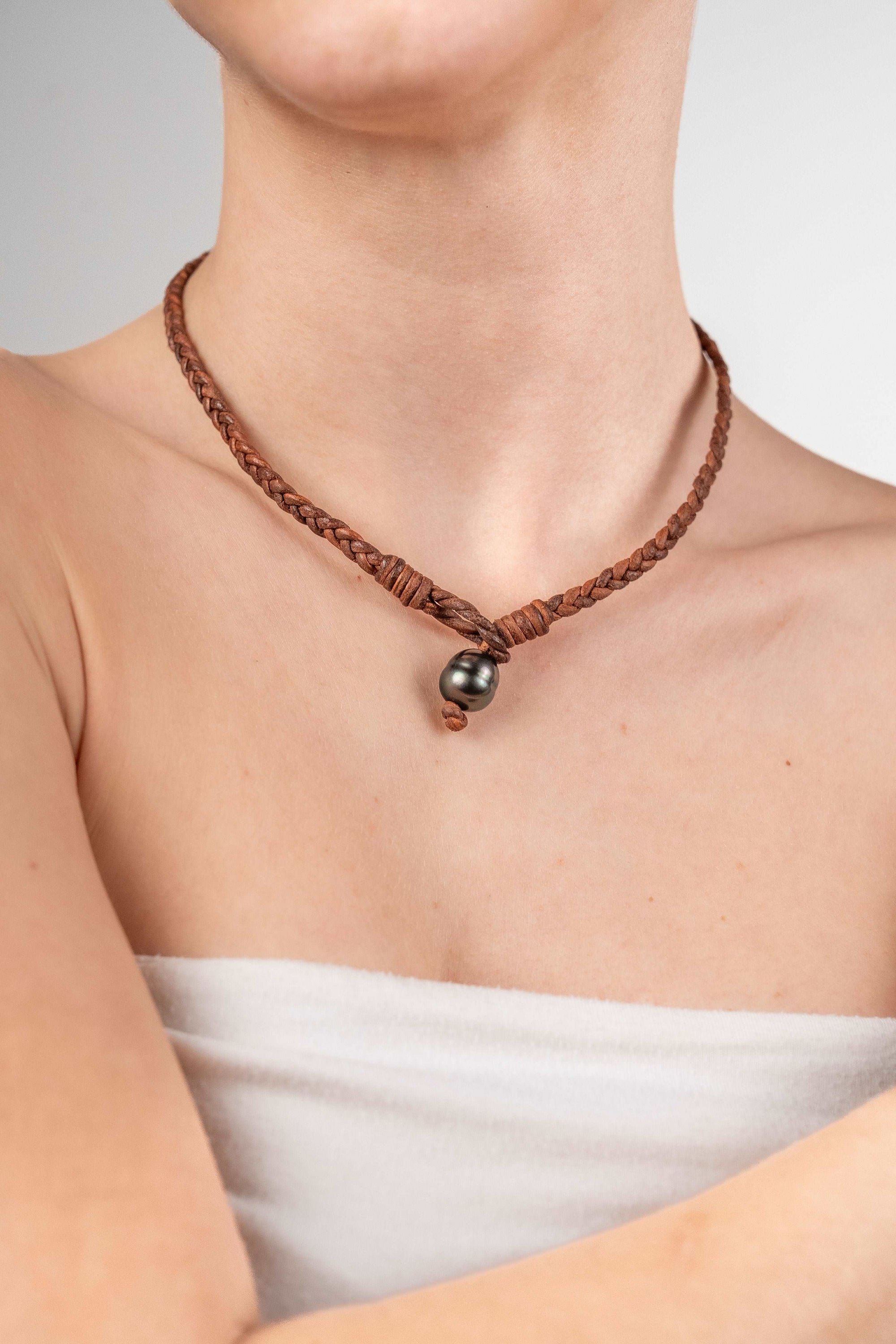 Tane Leather Necklace & Bracelet Black Tahiti - MIRA SOUTH SEA PEARLS ID