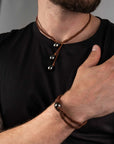 Tane Leather Triple Black Tahiti Pearl Pendant - MIRA SOUTH SEA PEARLS ID