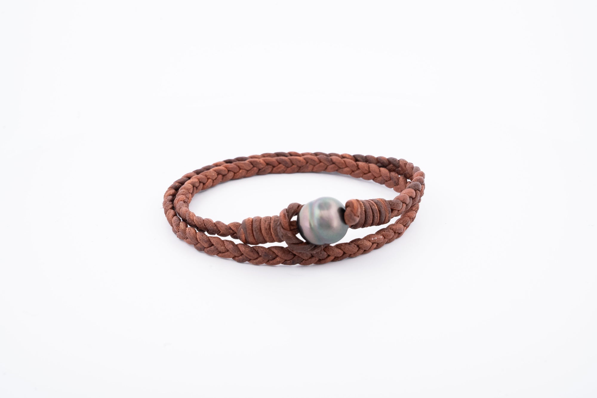 Tane Leather Necklace & Bracelet Black Tahiti