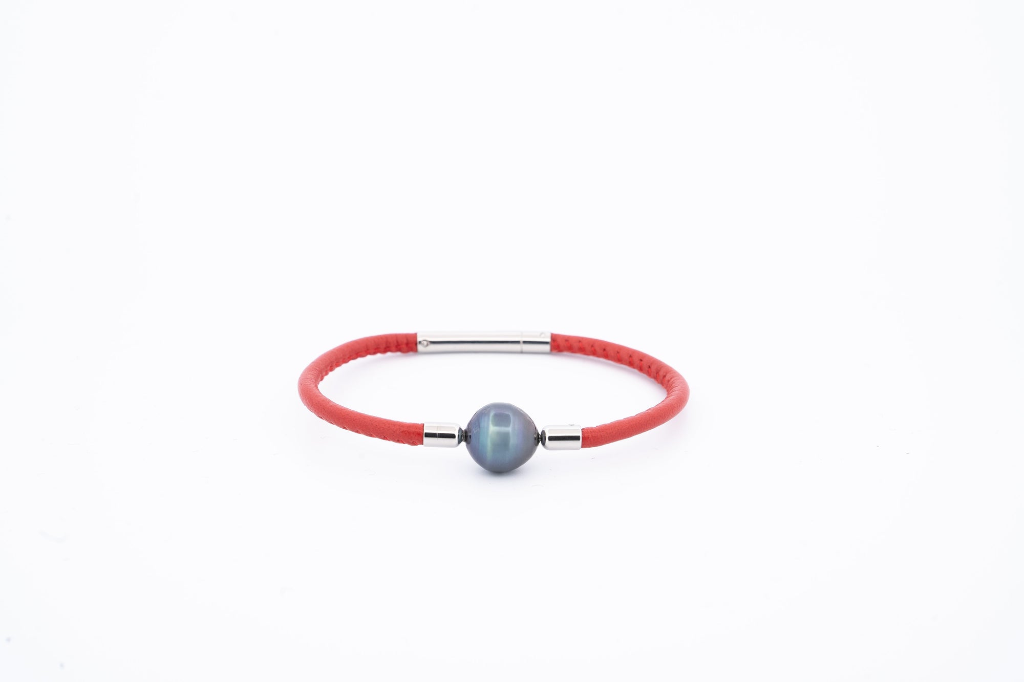 Rouge Leather Pearl Bracelet Black Tahiti