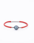 Rouge Leather Pearl Bracelet Black Tahiti