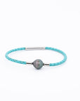 Baby Blue Leather Pearl Bracelet Black Tahiti