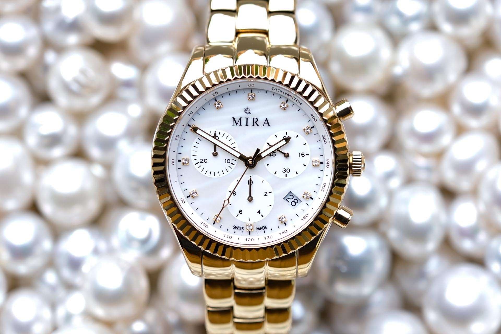 White Pearl Chronograph Swiss Watch - MIRA SOUTH SEA PEARLS ID